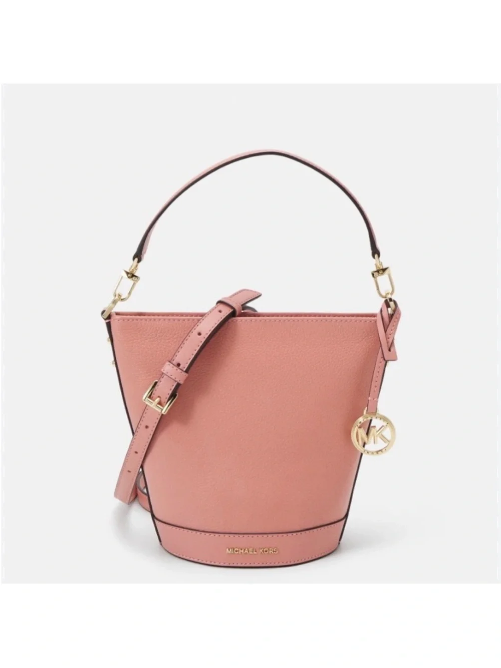 Michael Kors Rose Pink Leather Bucket Shoulder Bag with MK Charm